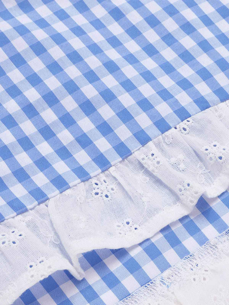 [Prévente] Robe bleue en coton à carreaux et dentelle années 1950