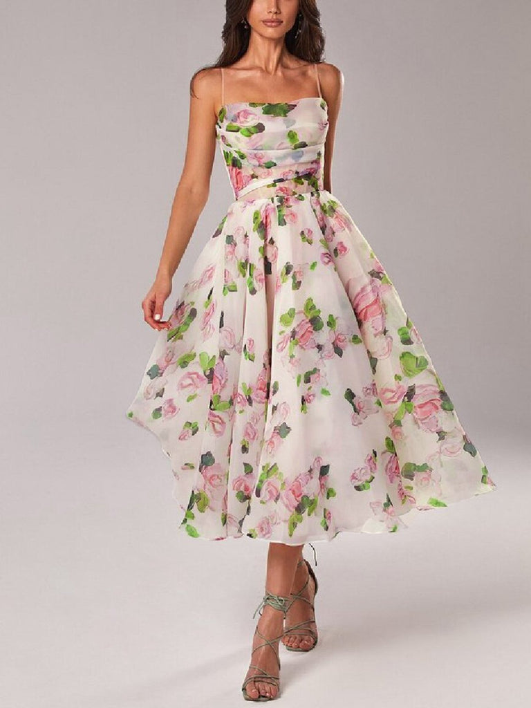 Robe à bretelles spaghetti en organza multicolore des années 1940