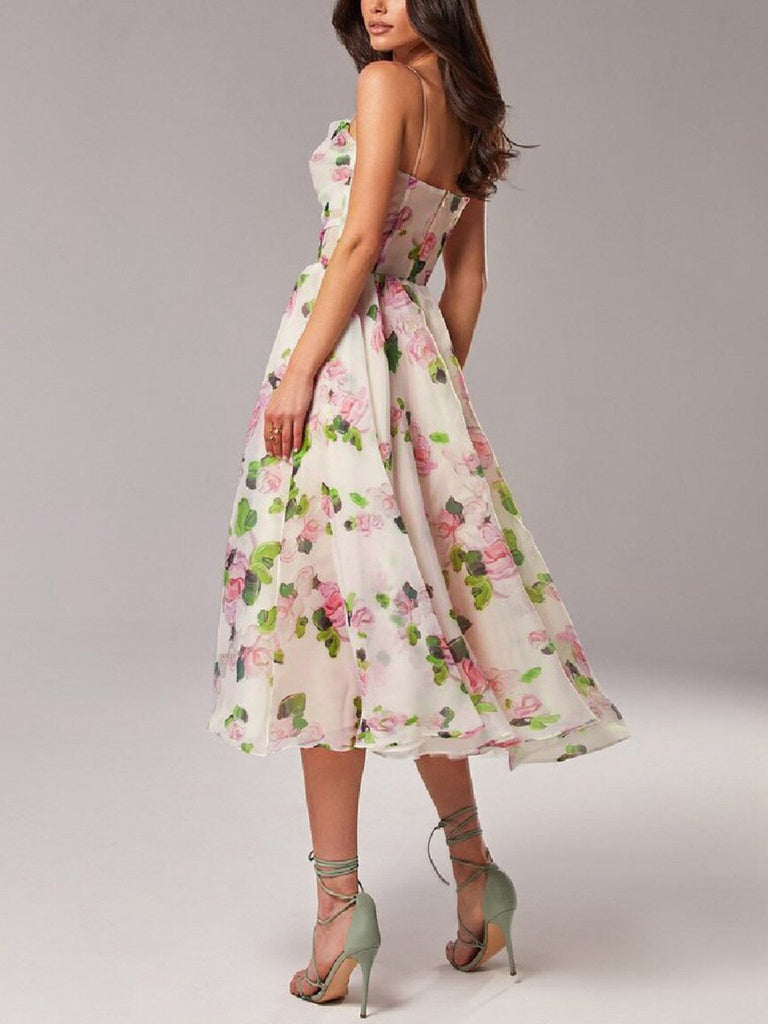Robe à bretelles spaghetti en organza multicolore des années 1940