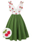 Robe cerise patchwork en maille col V vert des années 1950