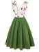 Robe cerise patchwork en maille col V vert des années 1950