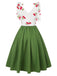 Robe cerise patchwork en maille col V vert des années 1950