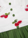 Robe cerise patchwork en maille col V vert des années 1950
