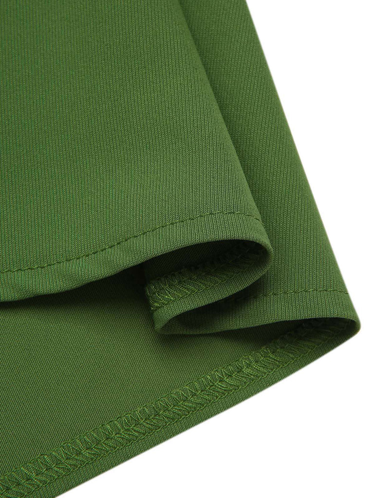 Robe cerise patchwork en maille col V vert des années 1950
