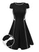 [Prévente] Robe plissée noire nœud papillon et bordure contrastante années 1950