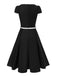 [Prévente] Robe plissée noire nœud papillon et bordure contrastante années 1950