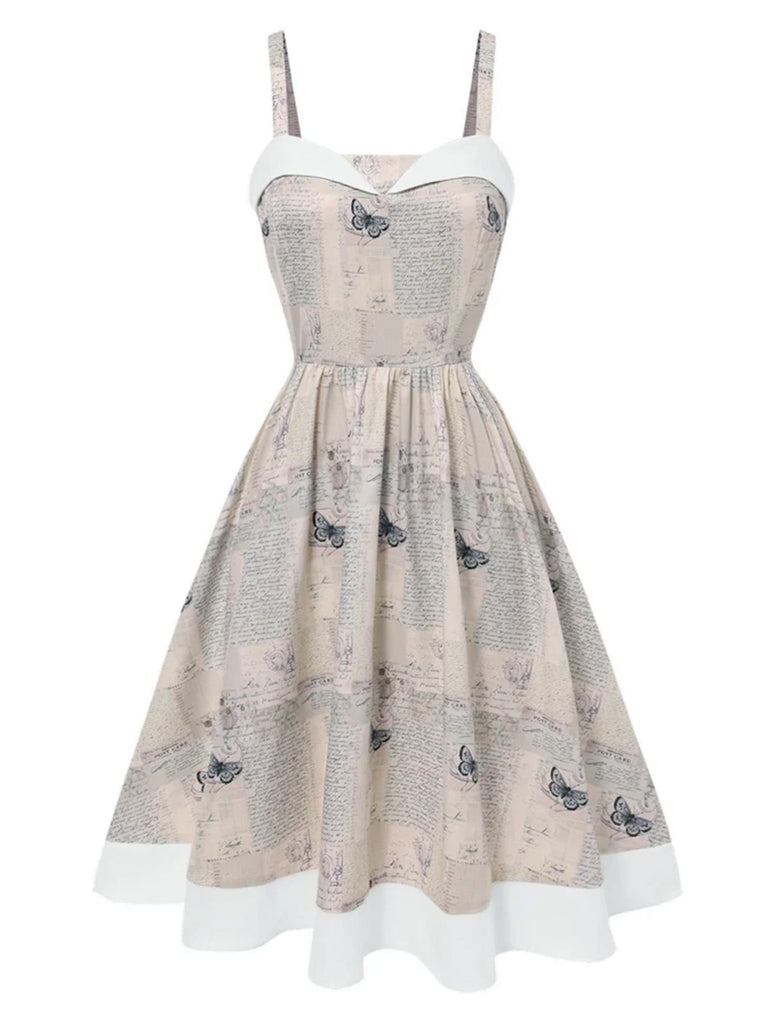 Robe papillons des journal patchwork kaki années 1950