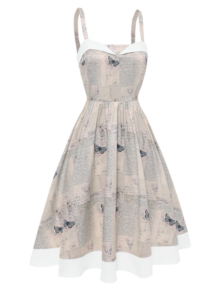 Robe papillons des journal patchwork kaki années 1950