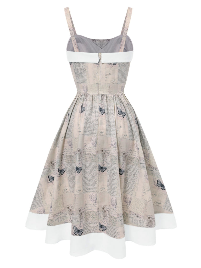 Robe papillons des journal patchwork kaki années 1950