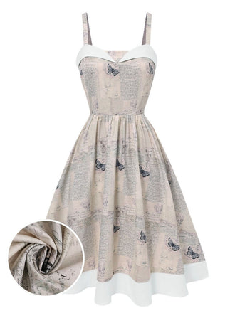 Robe papillons des journal patchwork kaki années 1950