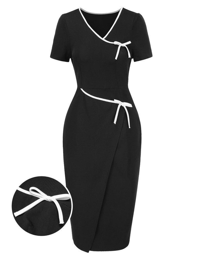 [Prévente] Robe crayon noire nœud papillon bordure contrastante années 1960