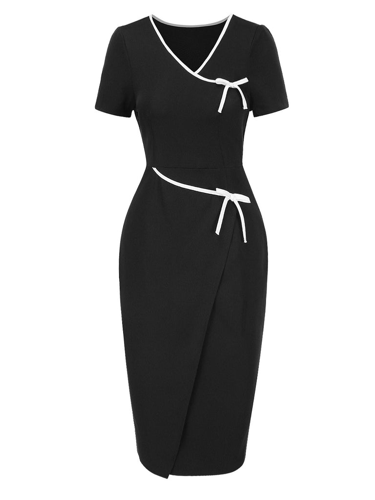 [Prévente] Robe crayon noire nœud papillon bordure contrastante années 1960