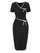 [Prévente] Robe crayon noire nœud papillon bordure contrastante années 1960