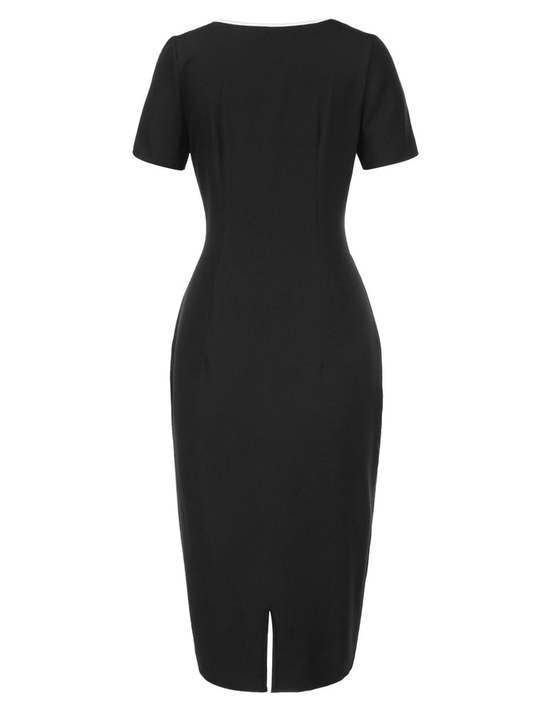 [Prévente] Robe crayon noire nœud papillon bordure contrastante années 1960