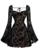 Robe noire en dentelle florale manches évasées des années 1950