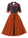 Robe patchwork fleurie rouge brique à revers des années 1950