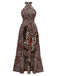 Robe dos nu ronde marron léopard et papillon des années 1930