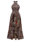 Robe dos nu ronde marron léopard et papillon des années 1930