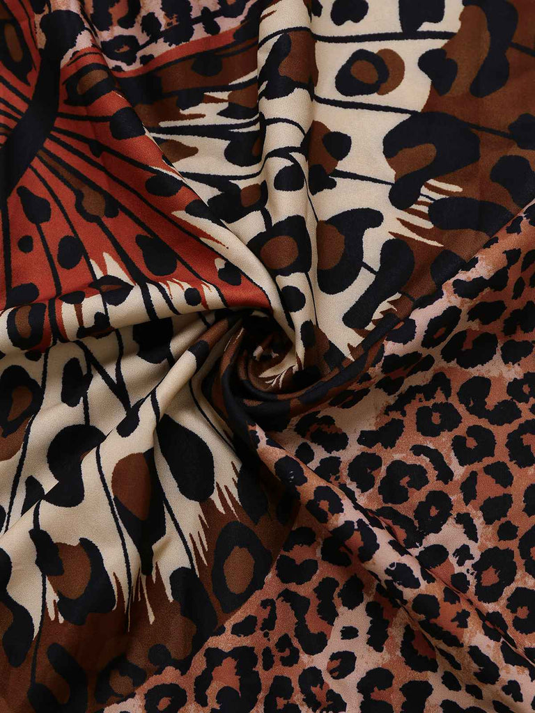 Robe dos nu ronde marron léopard et papillon des années 1930