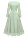 Robe verte en maille unie à volants manches illusion des années 1930