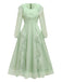 Robe verte en maille unie à volants manches illusion des années 1930