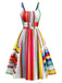Robe à rayures multicolore bretelles lacets au dos années 1950