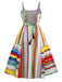 Robe à rayures multicolore bretelles lacets au dos années 1950