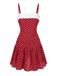 Robe plissée rouge à pois et dentelle patchwork des années 1960