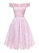 [Prévente] Robe fleurie rose à volants épaules dénudées années 1950