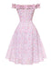 [Prévente] Robe fleurie rose à volants épaules dénudées années 1950