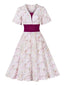 Rose Viole 1950s Sweetheart Bell Sleeves Floral Dress