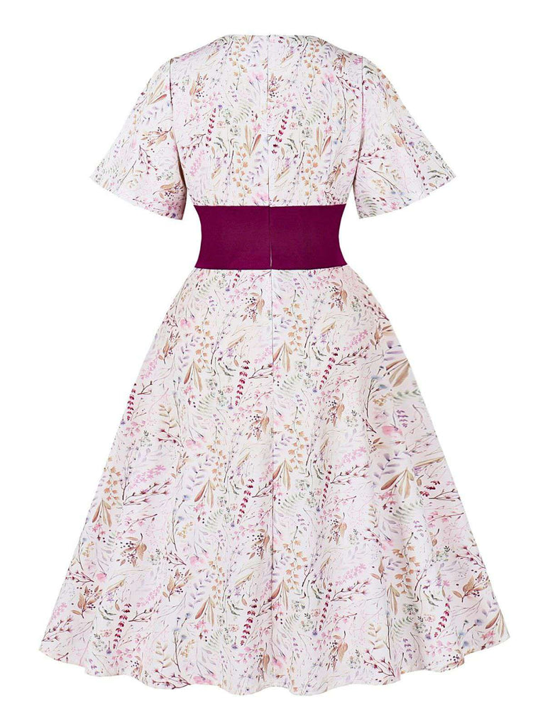 Rose Viole 1950s Sweetheart Bell Sleeves Floral Dress
