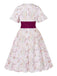 Rose Viole 1950s Sweetheart Bell Sleeves Floral Dress