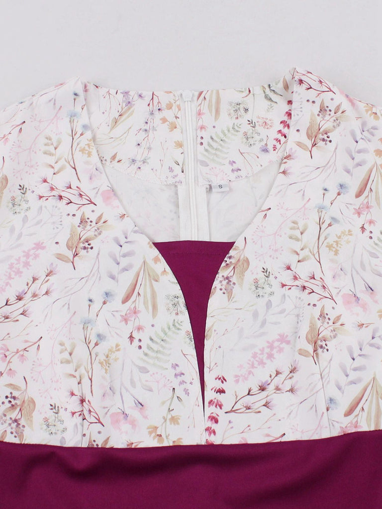 Rose Viole 1950s Sweetheart Bell Sleeves Floral Dress