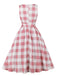 Robe rose à carreaux vichy avec nœud et boutons années 1950
