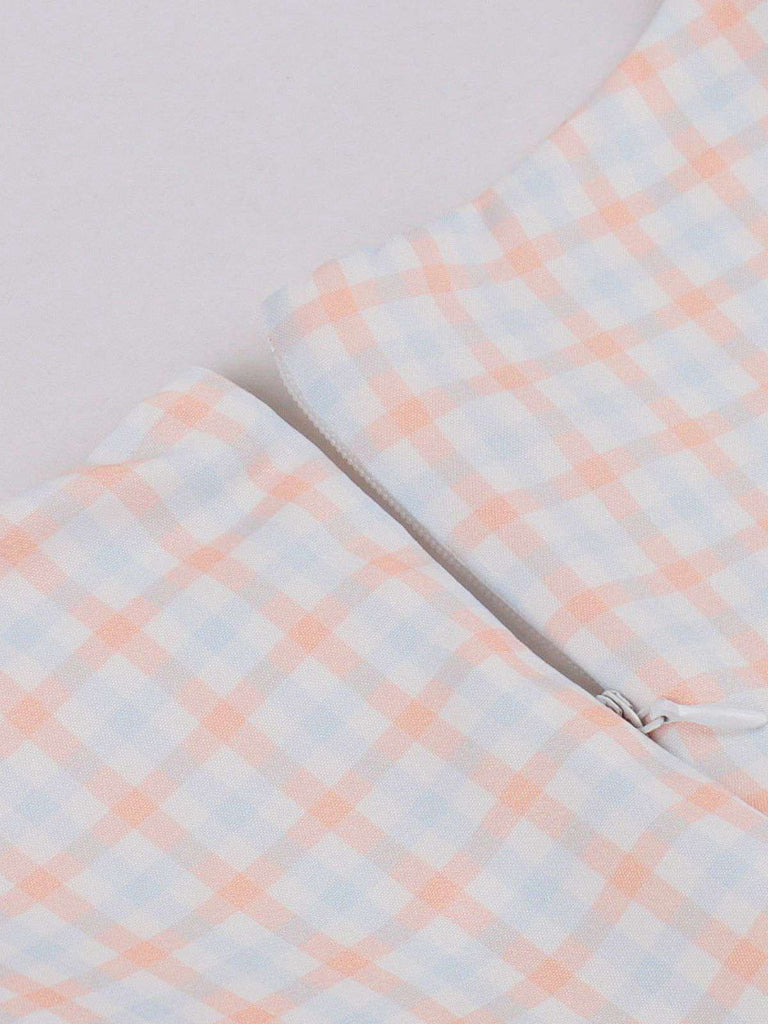 Robe patchwork à carreaux col V bleu foncé des années 1950