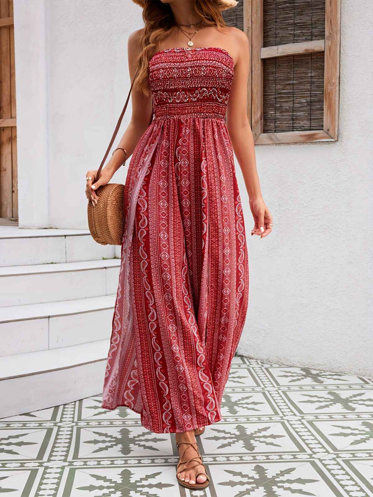 Combinaison bustier fendue style bohème des années 1970