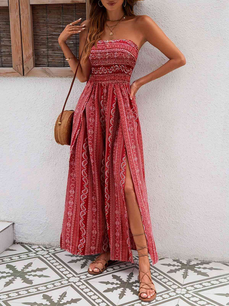 Combinaison bustier fendue style bohème des années 1970