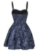 2PCS Châle et robe à lacets brodée de fleurs gothique noire et bleue des années 1980