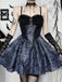 2PCS Châle et robe à lacets brodée de fleurs gothique noire et bleue des années 1980