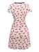 Robe rose en maille col V imprimé nœuds des années 1960