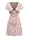 Robe rose en maille col V imprimé nœuds des années 1960