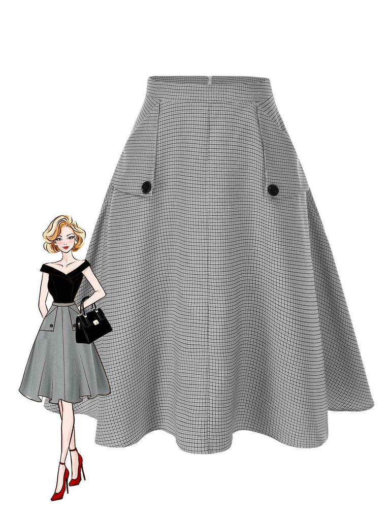 [Prévente] Jupe à carreaux taille haute avec poches années 1950