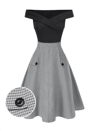 2PCS Haut à épaules dénudées et jupe à carreaux années 1950