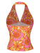 Haut dos nu fleuri hippie orange des années 1960