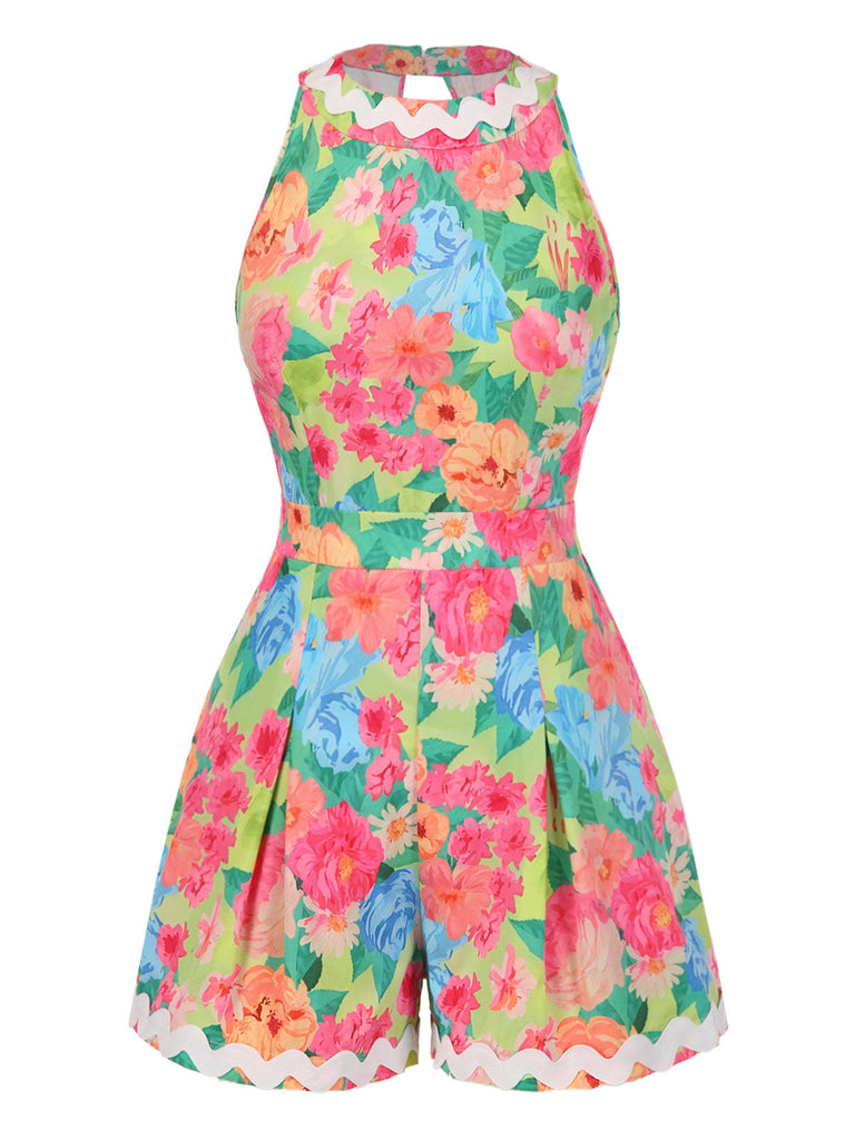 [Prévente] Combishort dos nu à ondulée fleur et licou années 1960