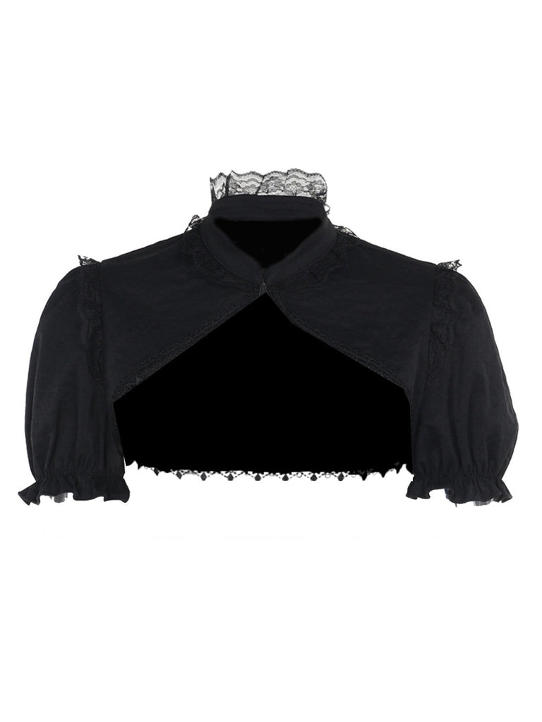 2PCS Châle et robe à lacets brodée de fleurs gothique noire et bleue des années 1980