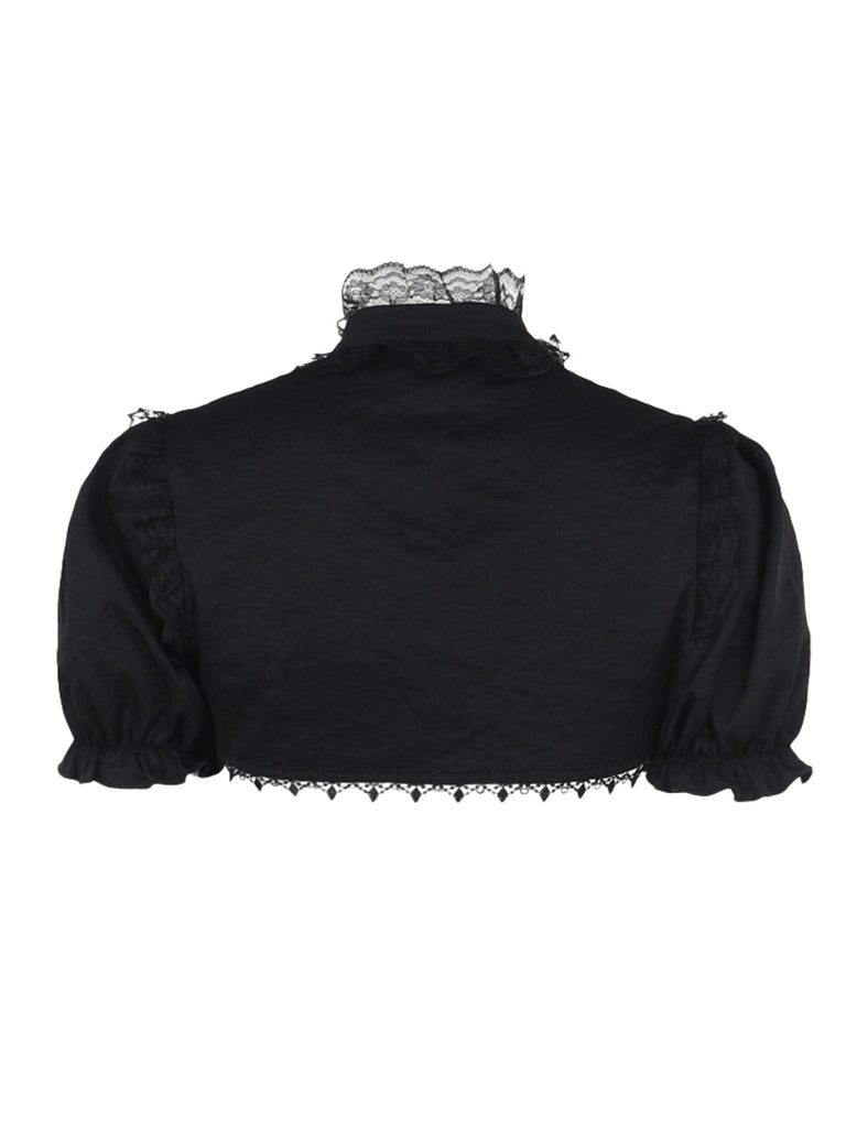 2PCS Châle et robe à lacets brodée de fleurs gothique noire et bleue des années 1980