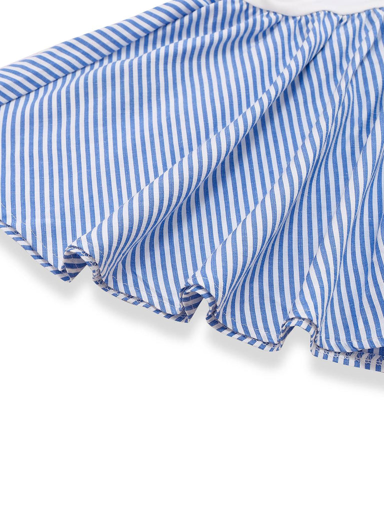 Robe plissée patchwork rayures bleues des années 1950