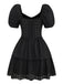 Robe corset bouffante noire en maille creuse des années 1950